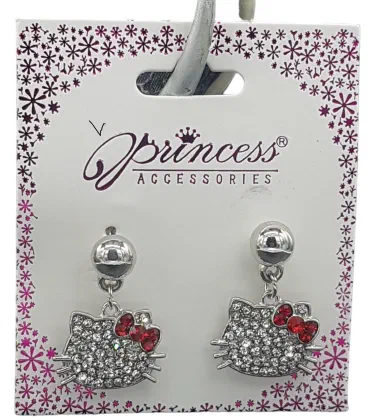 Crystal Kitty Earrings - Silver